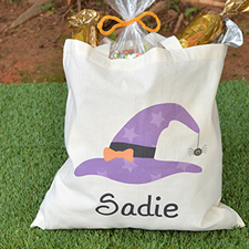 Star Witch Hat Personalized Name Halloween Tote