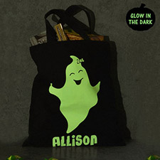 Girl Ghost Glow in dark black tote bag