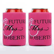 Wedding Ring Future Mrs. Personalized Can Cooler, Hot Pink