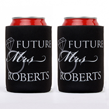 Wedding Ring Future Mrs. Personalized Can Cooler, Black