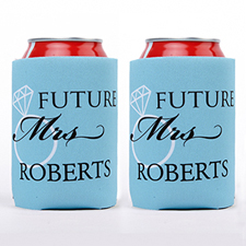 Wedding Ring Future Mrs. Personalized Can Cooler, Blue