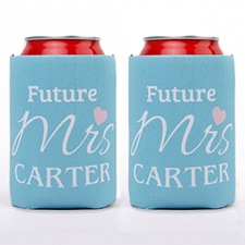 Love Future Mrs. Personalized Can Cooler, Blue