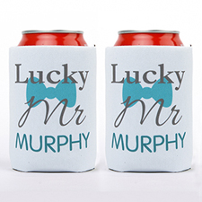 Lucky Mr. Personalized Can Cooler, White
