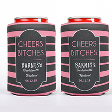 Cheers Stripe Personalized Wedding Can Cooler