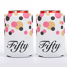 Pink, Black, Gold Polka Dot Personalized Can Cooler
