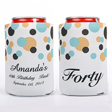 Peacock, Black, Gold Polka Dot Personalized Can Cooler