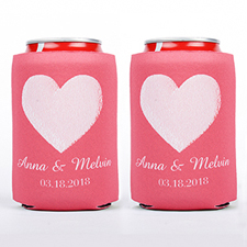 Pink Heart Personalized Wedding Can Cooler