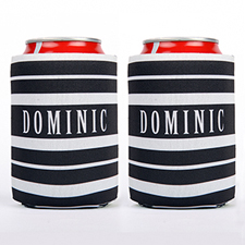 Black And White Stripe Personalized Can Cooler