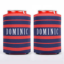 Navy And Red Stripe Personalized Can Cooler