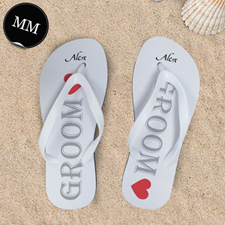 White Groom Personalized Wedding Flip Flops, Men Medium