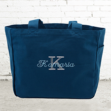 Name & Initial #1 Personalized Navy Tote Bag