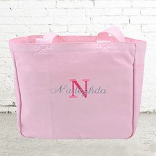Name & Initial #1 Personalized Pink Tote Bag