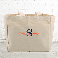 Name & Initial #1 Personalized Beige Tote Bag