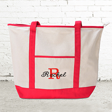 Name & Initial #1 Personalized Red Canvas Tote Bag (Large)