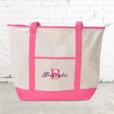 Name & Initial #1 Personalized Hot Pink Canvas Tote Bag (Large)