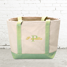 Name & Initial #1 Personalized Lime Green Canvas Tote Bag (Small)