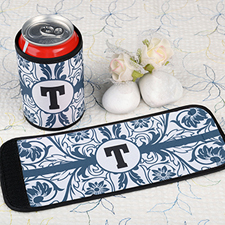 Navy Floral Personalized Can And Bottle Wrap