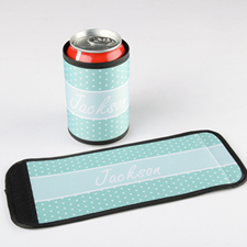 Aqua Polka Dot Personalized Can And Bottle Wrap