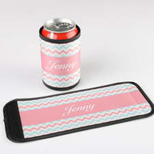 Aqua Pink Chevron Personalized Can And Bottle Wrap