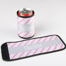 Pink Grey Stripe Personalized Can And Bottle Wrap
