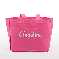 Glitter Text Personalized Cotton Tote Bag, Hot Pink