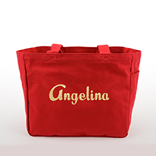 Glitter Text Personalized Cotton Tote Bag, Red