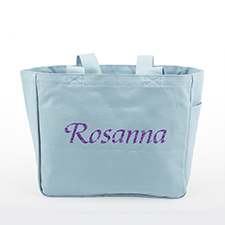 Glitter Text Custom Canvas Tote Bag, Baby Blue