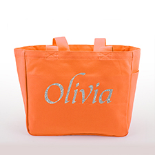 Personalized Glitter Text Canvas Tote Bag, Orange
