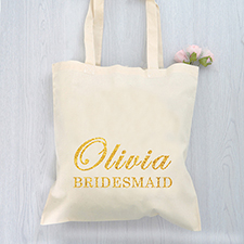 Glitter Bridesmaid Personalized Text Cotton Budget Tote Bag