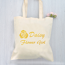 Flower Girl Glitter Personalized Cotton Budget Tote Bag