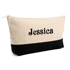 Embroidered Cosmetic Bag with Black Trim