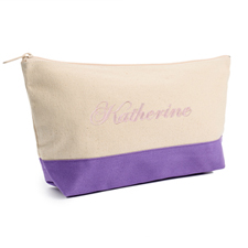 Embroidered Cosmetic Bag with Purple Trim