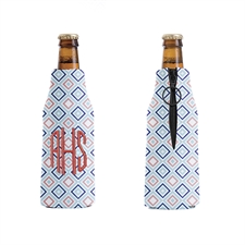Embroidery Personalized Blue and Coral Diamond Bottle Cooler