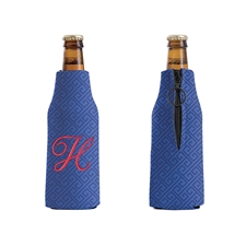 Embroidery Personalized Navy Grid Bottle Cooler