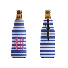Embroidery Monogrammed Blue Stripe Bottle Cooler