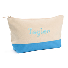 Embroidered Cosmetic Bag with Aqua Trim