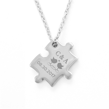 Customize Message Love Birds Engraved Puzzle Necklace, Custom Front
