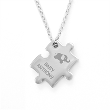 Customized Baby Elephant Engraved Puzzle Necklace, Custom Front