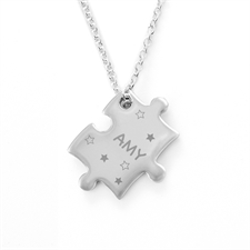 Customized Stars Engraved Puzzle Necklace, Custom Front