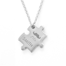 Personalized Mr Engraved Name Wedding Puzzle Necklace, Custom Front
