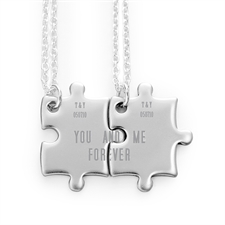 Personalized Engraved Matching Couple Puzzle Necklaces, Custom Front