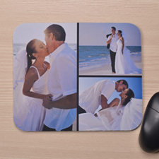 Personalized Black Three Photo Collage Design Mouse Pad