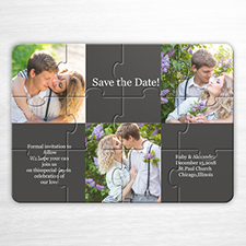 Tie the Knot Invitation Puzzle, 3 Photo Collage Grey