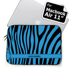 Custom Name Black & Blue Zebra Pattern  MacBook Air 11 Sleeve