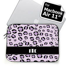Custom Initials Purple Leopard Pattern MacBook Air 11 Sleeve