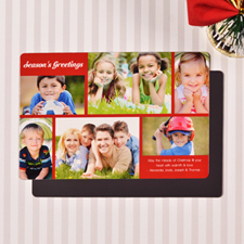 Create 6 Photo Christmas Blessing  Red Fridge Magnets