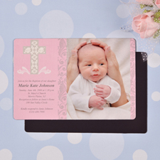 Personalized Framed Cross Girl Baptism 4x6 Large Photo Magnets