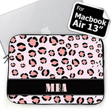 Custom Initials Pink Leopard Pattern MacBook Air 13 Sleeve