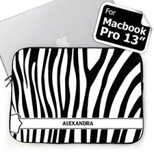 Custom Name Black & White Zebra Pattern  MacBook Pro 13 Sleeve (2015)