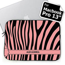 Custom Name Black & Pink Zebra Pattern  MacBook Pro 13 Sleeve (2015)